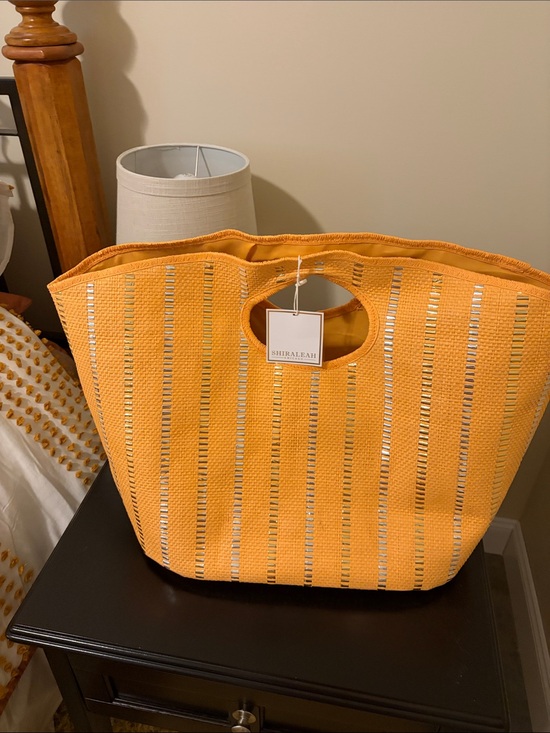 Shiraleah Handbags - Shiraleah Orange Straw Tote with Silver Accents